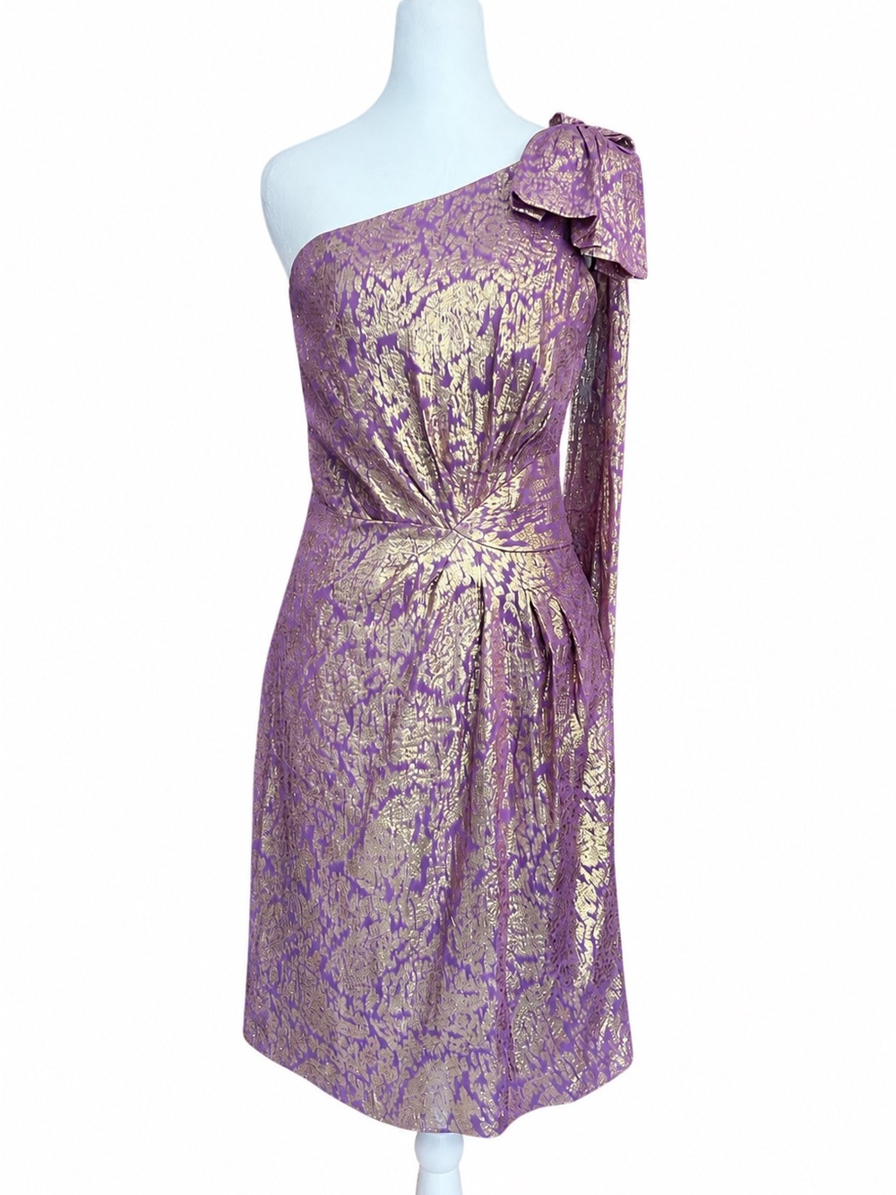 Badgley Mischka Collection Size 4 Silk Gold Purple Jacquard Cocktail Dress Luxe‎